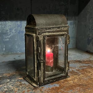 1800s Antique Copper Candle lantern, Primitive Wall hanging , Patina, Country style/Farmhouse/Cabin lighting, Norwegian RUSTIC interior