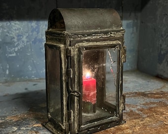 1800s Antique Copper Candle lantern, Primitive Wall hanging , Patina, Country style/Farmhouse/Cabin lighting, Norwegian RUSTIC interior