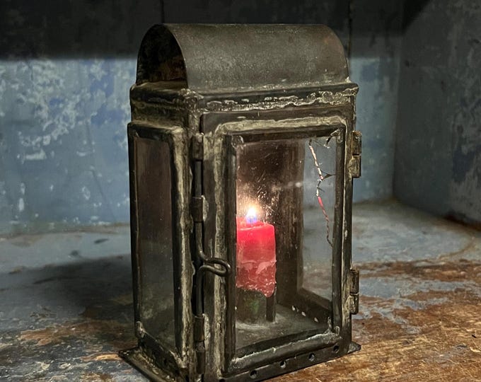 1800s Antique Copper Candle lantern, Primitive Wall hanging , Patina, Country style/Farmhouse/Cabin lighting, Norwegian RUSTIC interior