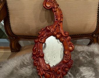 1800s Antique Mirror Norwegian hand carved rococo mirror with original mirror glass, detailed hand carving, patina