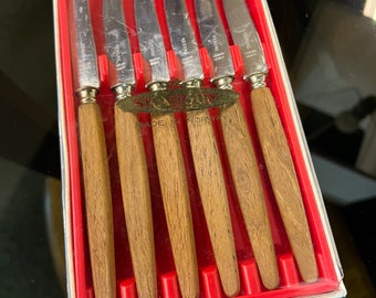 Set of 6 mid-century "Skaugum" knives Norwegian design-stainless steel-teak handles