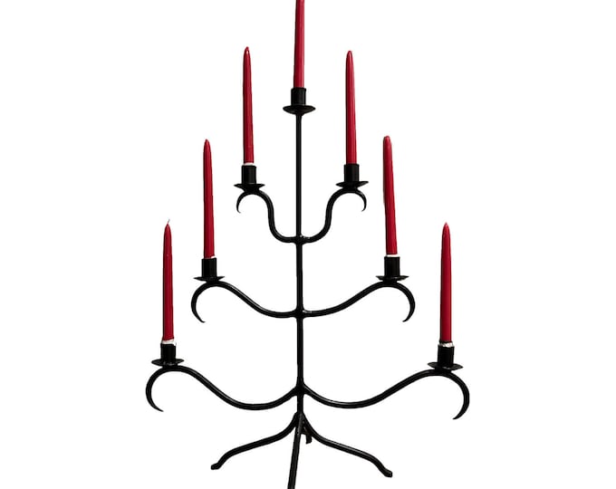 Vintage Norwegian candelabra candlestick candle holder, wrought iron, LARGE,Scandinavian folkart hand forged, solid, home decor center piece