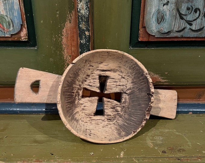 1800s Primitive tool,RUSTIC, Norwegian folkart, beautiful patina, original painting, RARE Scandinavian farm Wooden tool, handcrafted