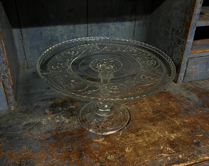 18/1900s Antique HOVIK cake / fruit stand in press glass, Quality Collectible Norwegian/Scandinavian heritage antique, primitive collectible
