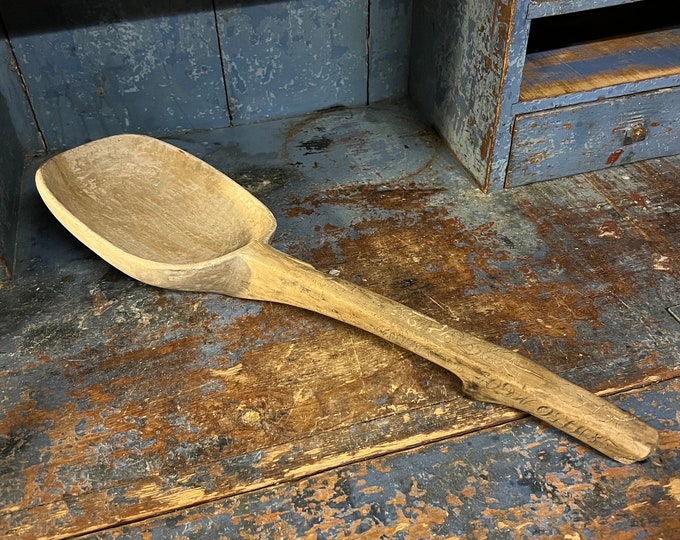 51cm Dated 1885 Antique handcrafted/handcarved Spoon/Ladle from Telemark, Norway, RUSTIC, patina, Norwegian / Scandinavian folkart