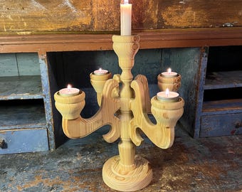 Vintage Nature Pine Norwegian candelabra, 5-arm candleholder / Tea light holder, Scandinavian table decor, Christmas Table centerpiece
