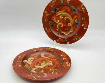 A pair of Scandinavian Telemark rosemaling wall hanging wooden plate/ wall decor folkart folk art from Norway, Collectible, free shipping