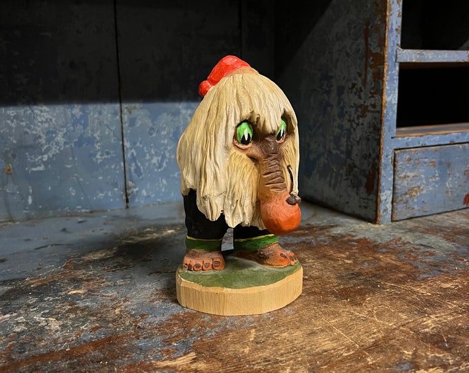 17cm RARE HENNING "Troll Filosofus" Figurine, Handcrafted, Norwegian/Scandinavian folk art, wood carving folkart, Collectible