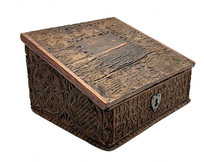 An Important and Rare Dated 1711 Norwegian Hand-Carved Oak Desk Organizer Box