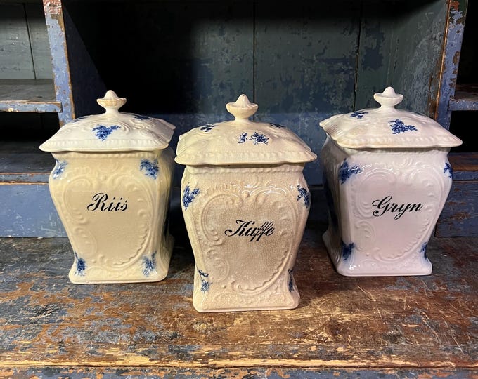 18/1900s Rococo Coffee / Kaffe, Gryn & Riis / Rice Canister /Jar / Container with lid, Scandinavian Rustic kitchen storage