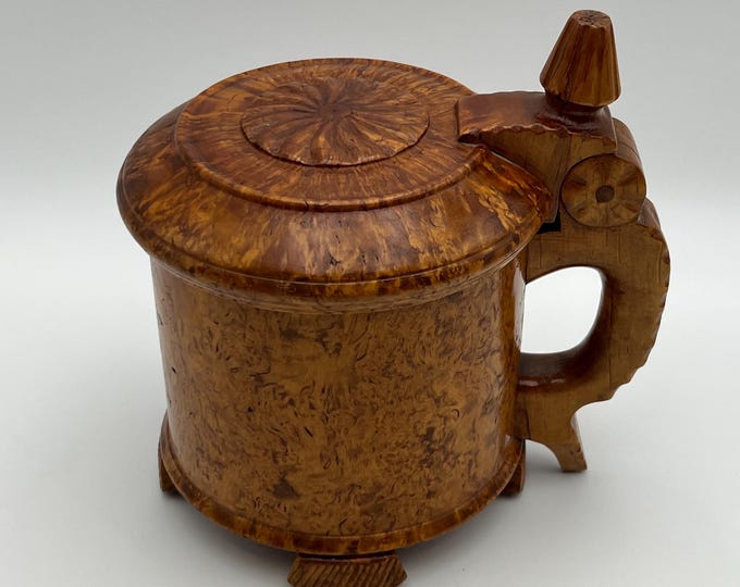 A 1800s Birch Wood Baroque Tankard, Hand-crafted, Primitive Antique, Norway