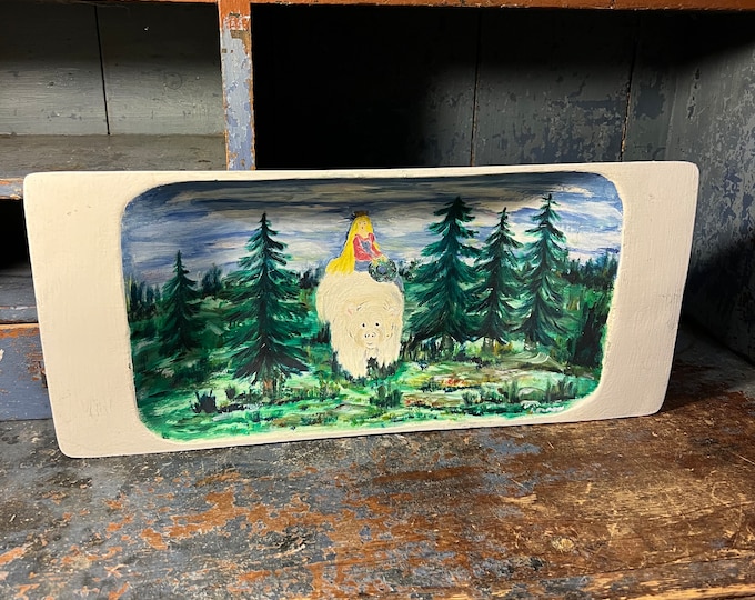 Theodor Kittelsen (1857-1914)"White Bear King Valemon" Vintage Norwegian serving tray / trau / Dough Bowl, handcrafted Handpainted folk art