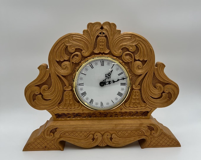 Dated 2010 Professionally handcrafted table clock/ fireplace clock from Telemark, Norwegian folk art, cabin farmhouse country style