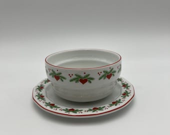 Vintage Porsgrund - Broth cup and saucer - 'Hearts & Pines' Norwegian design Soup bowl, Dessert Bowl, groat / porridge bowl from Norway