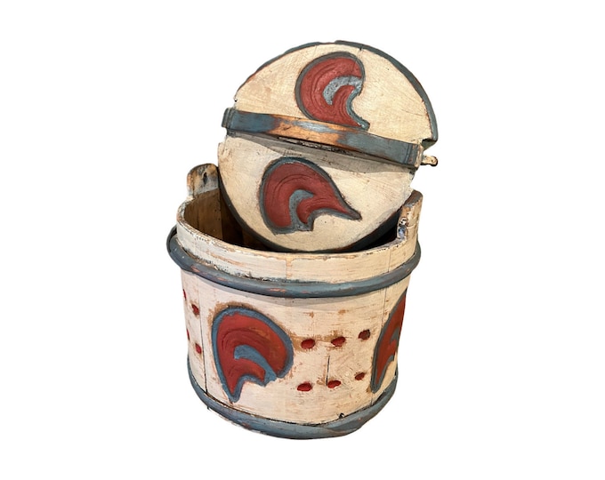 1800s antique groat/porridge amber/Tine box from Norway, Norwegian folk art, Rustic painting baroque style pattern