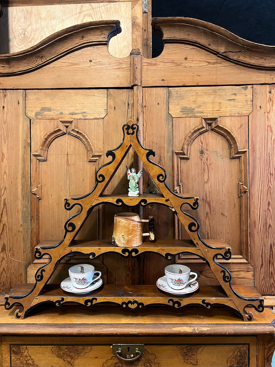 Antique Wooden Wall Shelf,norwegian/scandinavian Folkart, Unique Design