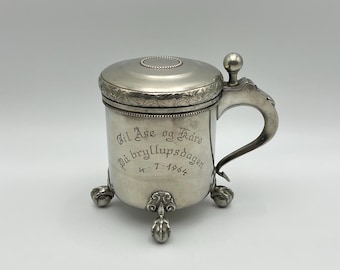 1960s' Norwegian Pewter jug / tankard with acanthus vine pattern, dated 1964, Norway