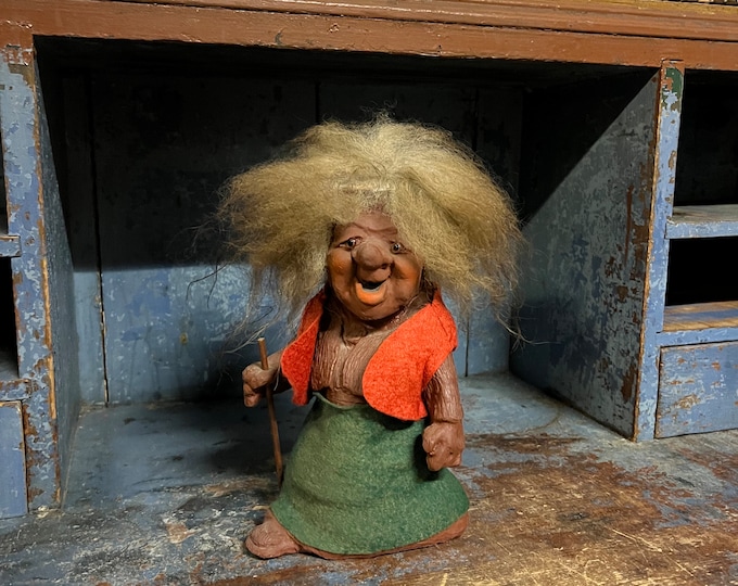 RARE Vintage Norwegian TROLL with wool hair, handmade, Nordic/Norwegian/Scandinavian folk art, norsk heritage gift, collectible