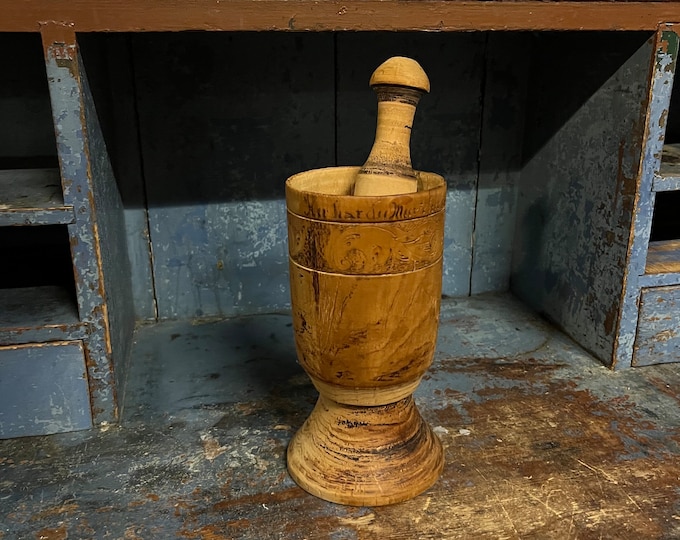 Norwegian Vintage RUSTIC Mortar and Pestle, Hand scorched decor and text. Unique kitchen tool, Norwegian/Scandinavian folk art