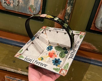 18/1900s antique Norwegian sending basket with OS-maling, Rosemaling basket, Scandinavian Rustic Folkart, primitive rustic