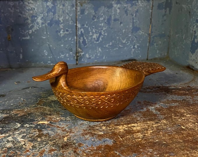 VTG Scandinavian Ale bowl / kjenge / beer bird, Handcrafted Nordic folk art from Norway / Sweden farmhouse style, Collectible