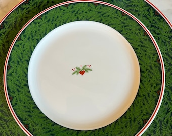 1 SOLD,Dia 22cm Porsgrund 'Hearts & Pines' Norway design lunch plate/dessert Table Decor,Bride Gift, Vintage Scandinavian Christmas serving