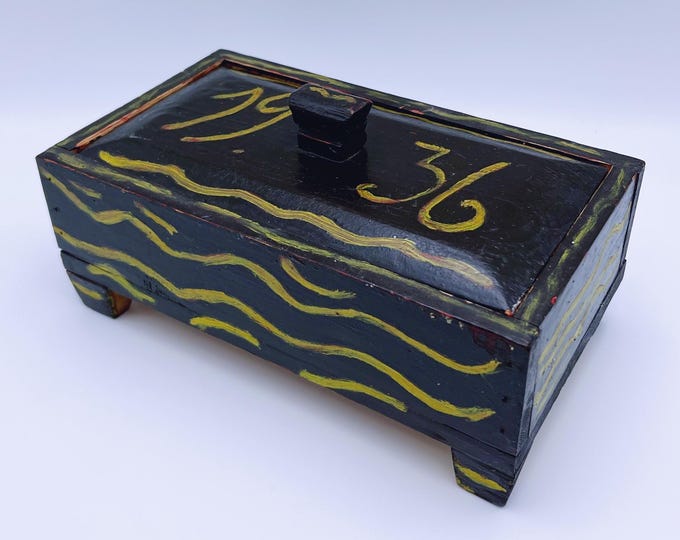 Dated 1936 Vintage Memory & Keepsake Box, JEWELRY BOX with original painting, Scandinavian / Norwegian semi-antique box, Rustic