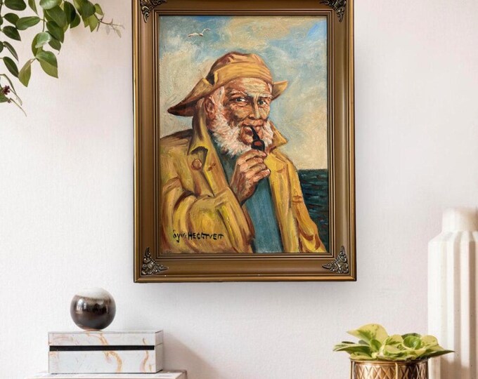 c.1920/30s Oil painting "Fisherman with Pipe" by Øyvind August Olsen Heggtveit(Norway 1884-1961) Norwegian/Scandinavian national romance art