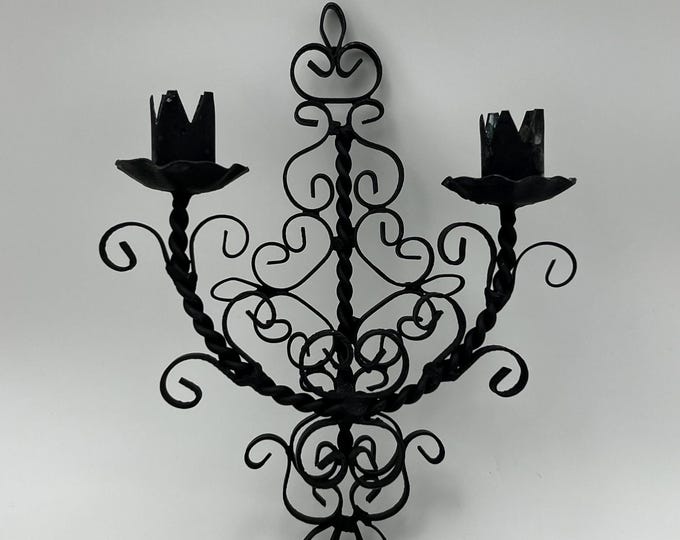 Vintage Norwegian Candle Sconce, Candlestick wall sconce, wall hanging candle holder, wrought iron, hand forged, RUSTIC, home decor