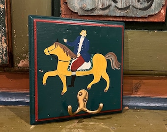 Vintage Norwegian/Scandinavian  Key Holder / Wall Hanger, hand painted horse rider/ prince, Scandinavian home decor