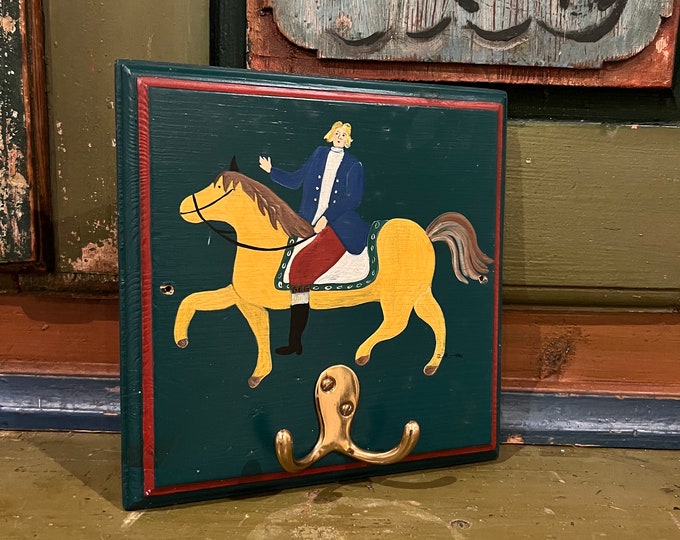 Vintage Norwegian/Scandinavian  Key Holder / Wall Hanger, hand painted horse rider/ prince, Scandinavian home decor