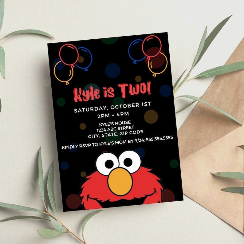 Elmo 2nd Birthday Party Invitation for Girls and Boys Modern - Etsy