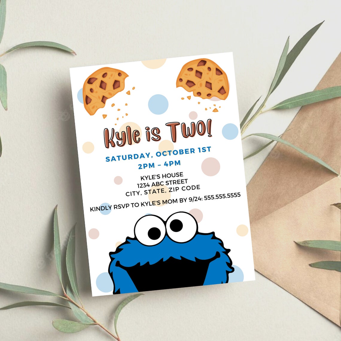 Cookie Monster 2nd Birthday Party Invitation Modern Gender - Etsy