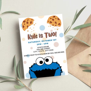 Cookie Monster 2nd Birthday Party Invitation Modern Gender Neutral 5X7 ...