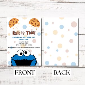 Cookie Monster 2nd Birthday Party Invitation Modern Gender Neutral 5X7 ...