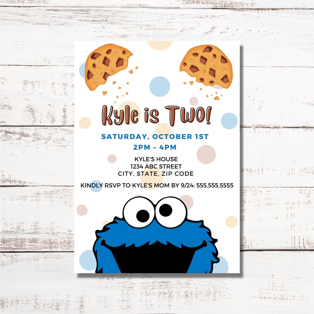 Cookie Monster 2nd Birthday Party Invitation Modern Gender Neutral 5X7 ...
