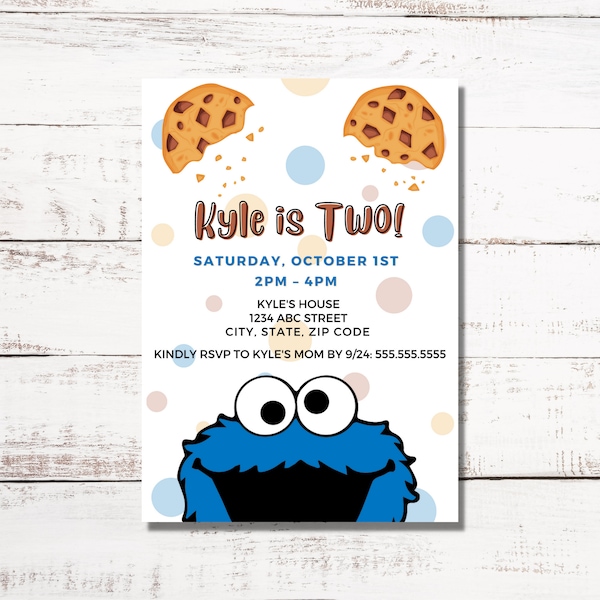 Cookie Monster 2nd Birthday Party Invitation Modern Gender Neutral 5X7 Instant Download and Editable