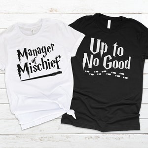 Manager of Mischief Up to No Good, HP Matching Couples Tshirts, Magic Universal Vacation Couples Tees, HP Anniversary Gift Matching T-shirts