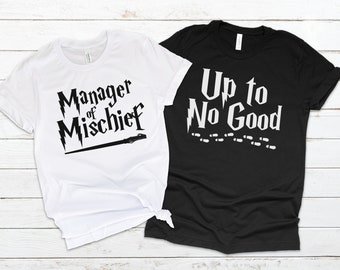 Manager of Mischief Up to No Good, HP Matching Couples Tshirts, Magic Universal Vacation Couples Tees, HP Anniversary Gift Matching T-shirts