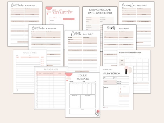Law School Course Bundle | Law School Case Briefs |  Law School Semester Schedule | Legal Internship Assignment Organizer | PDF Printable