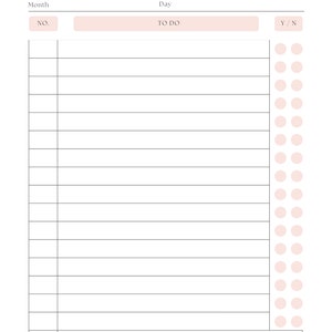May include: A white School To Do List printable with a light pink header and dot pattern on the right side. The header includes the text "School To Do List", "Month", "Day", "NO.", "TO DO", and "Y/N".