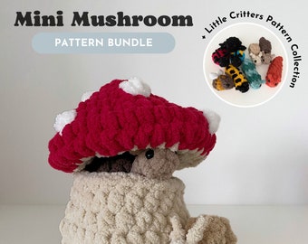 Paquet de modèles | Mini Mushroom + Little Critters Pattern Collection — MODÈLE DE CROCHET SEULEMENT, modèle de crochet, modèle de crochet à couture basse