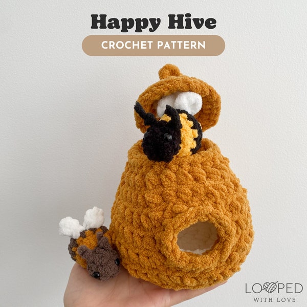 Happy Hive | Interactive Crochet Toy — CROCHET PATTERN ONLY, crochet beehive pattern, crochet bee pattern, low sew crochet pattern