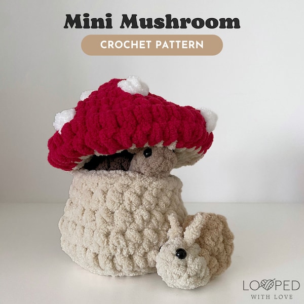 Mini Mushroom | Interactive Crochet Toy — CROCHET PATTERN ONLY, crochet mushroom pattern, crochet snail pattern, low sew crochet pattern
