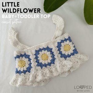 Top Little Wildflower - SOLO MODELLO ALL'UNCINETTO, modello top per bambini all'uncinetto, modello top per bambini all'uncinetto, modello top quadrato della nonna all'uncinetto