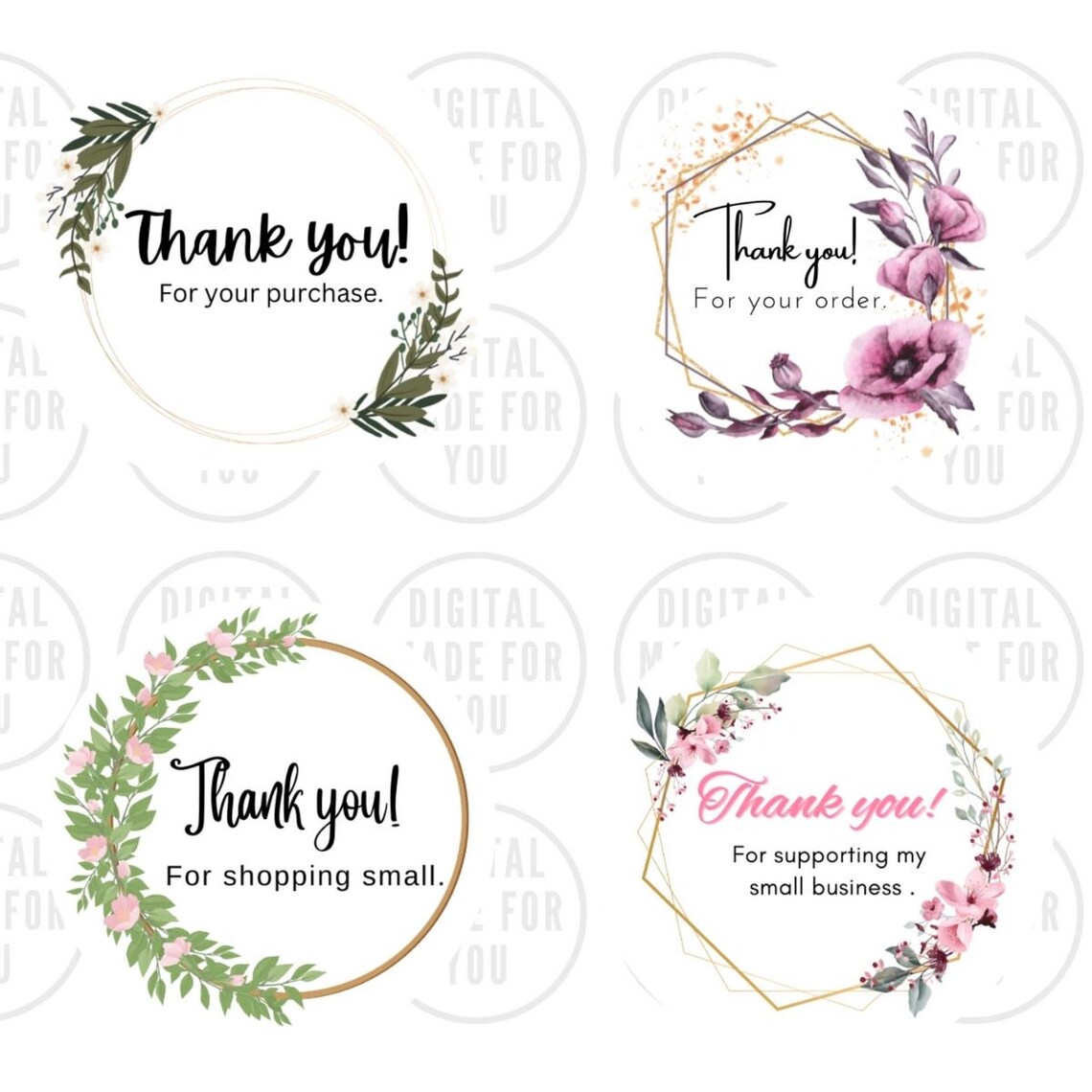 Digital PNG Thank You Stickers , 4 Digital Ready to Print Thank You ...
