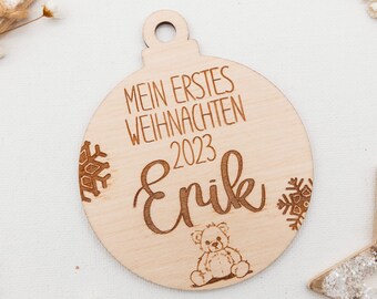 Weihnachtsbaumschmuck Mein erstes Weihnachten, Personalisierte Weihnachtskugel Holz, als Tannenbaumschmuck oder Wandornament