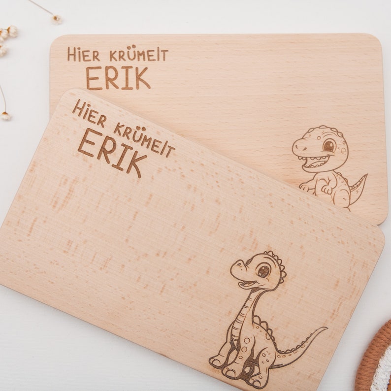 Personalized breakfast board for boys, children with dinosaurs as a gift for birth or for expectant parents image 7
