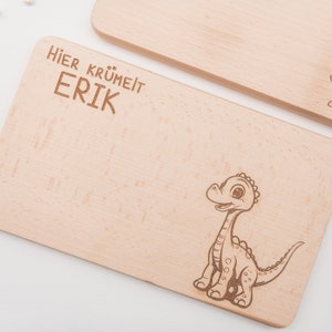 Personalized breakfast board for boys, children with dinosaurs as a gift for birth or for expectant parents image 3