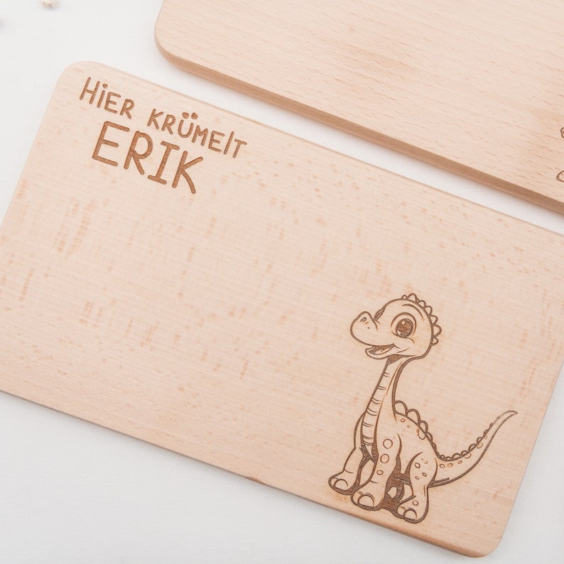Personalized breakfast board for boys, children with dinosaurs as a gift for birth or for expectant parents image 3